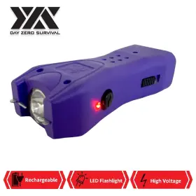Day Zero Survival Dzs718-pr Purple Mini Rechargeable Stun Gun With Led Flashlight And Black Nylon Holster