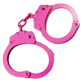 638361801716 DEFENDER Double Lock Carbon Steel Handcuffs Pink