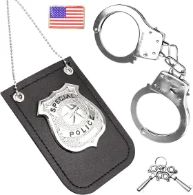 445008132118 HAPTIME Police Badge American Flag Toy Handcuffs