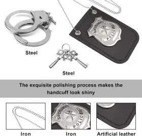 445040998925 HAPTIME Police Badge American Flag Toy Handcuffs #2