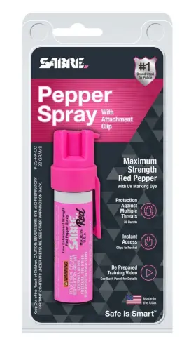 023063100234 SABRE Pink Pepper Spray Bursts Up Pocket Clip