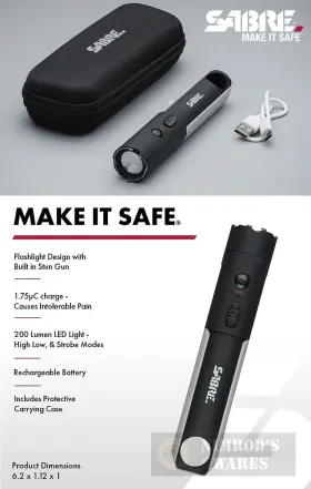 S-1014-BK SABRE Stun Gun Flashlight Usb