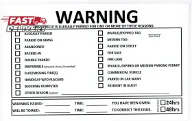 The Linton Company 445008720728 Warning - This Vehicle Is Illegally Parked For One Or More Of These Reasons... S