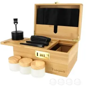 Uniepoch 768399743051 Premium Large Bamboo Stash Box With Combo Lock And Tray Smell-proof Secure S