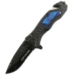 Hunt-down 8.5"" Blue Spring Assisted Folding Knife Belt Cutter Glass Breaker 3cr. Fixed Price $10.99.