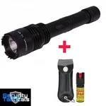 Combo 9.5" Defender Cheetah Self Defense Flashlight Stun Gun + Pepper Spray Blk. Fixed Price $28.99.
