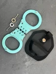 Teal Blue Double Locking Hinge Steel Handcuffs Police Grade Standard Size. Fixed Price $35.22.