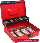 Cash Box With Money Tray And Combination Lock, Parrency Large Box, 5 Compa. Fixed Price $34.41.
