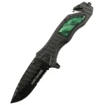 Hunt-down 8.5"" Green Spring Assisted Folding Knife Belt Cutter Glass Breaker 3c. Fixed Price $10.99.