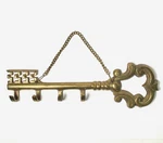 Vintage Brass Key Holder Shape 4 Hooks With Chain Scroll Design 8.5 In. Fixed Price $20.00.