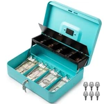 Volcora Large Cash Box With Key Lock, Metal Money For Cash, Normal, Cyan. Fixed Price $63.71.