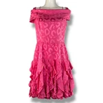 Vintage Gillian 100% Pink Silk Midi Dress Ruffled Off-shoulder Cheetah Print 6. Fixed Price $35.95.