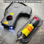 Striker 10mv Rechargeable Pistol Grip Stun Gun W/ Led Light & Pepper Spray Set. Fixed Price $28.45.
