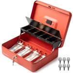 Volcora Large Cash Box With Key Lock, Metal Money 4 Bill 5 Coin Lid, Red. Fixed Price $53.90.